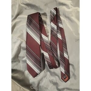 vintage sears classic‎ collection red gray stripe tie polyester acetate